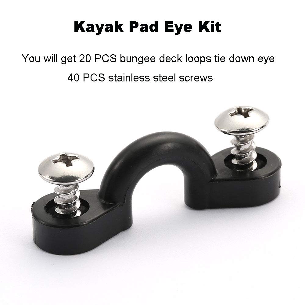 Kayak Pad Eye Kit, 10PCS Nylon Bungee Deck Loops Tie Down Pad Eye with 20 Screws for Boat Kayak Deck Rigging Kit