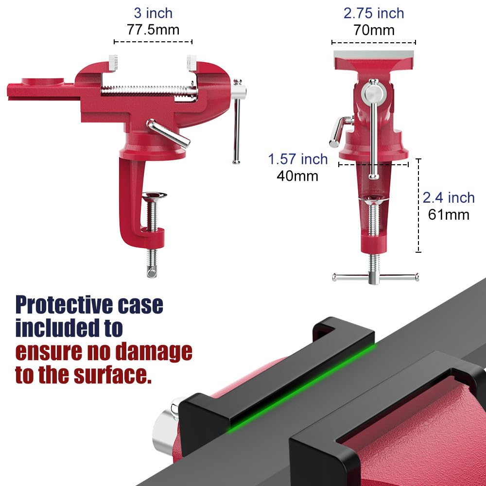 Nuovoware Table Vise 3 Inch, 360° Swivel Base Universal Home Vise Portable Bench Clamp, Clamp-on Vise Bench Clamps Fixed Tool for Woodworking, Metalworking, Cutting Conduit, Drilling, Sawing, Blue