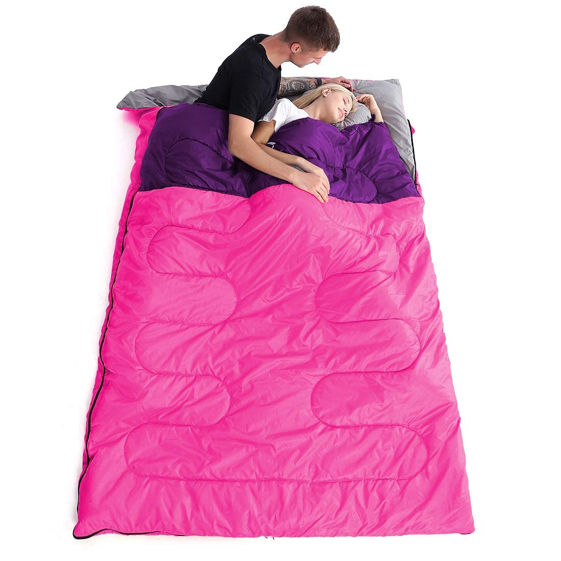 oaskys Double Sleeping Bag for Adults with 2 Pillows - Queen Size XL Waterproof Sleeping Bag for All Season Camping Hiking Backpacking 2 Person Sleeping Bags for Cold Weather & Warm