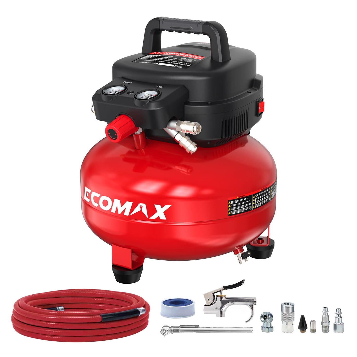 Air Compressor 6 Gallon 150 PSI Pancake Portable Oil-free Tank with 10 PCS Accessories Kit
