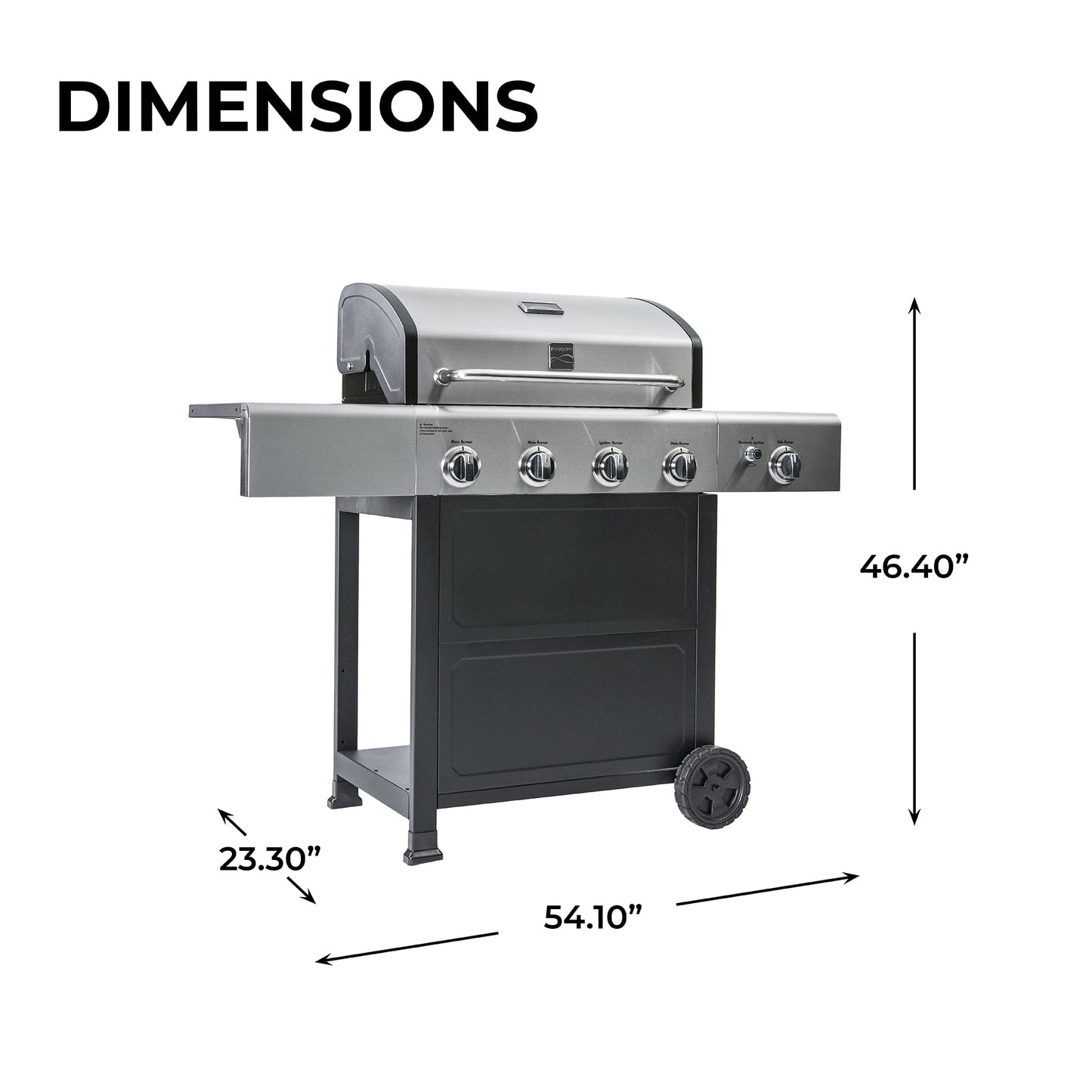 Kenmore 4-Burner Gas Grill with Side Burner, Outdoor BBQ Grill, Propane Gas Grill, Cast Iron Cooking Grates, Electronic Ignition, Warming Rack, Open Cart Design, 53000 BTUs, Stainless Steel and Black