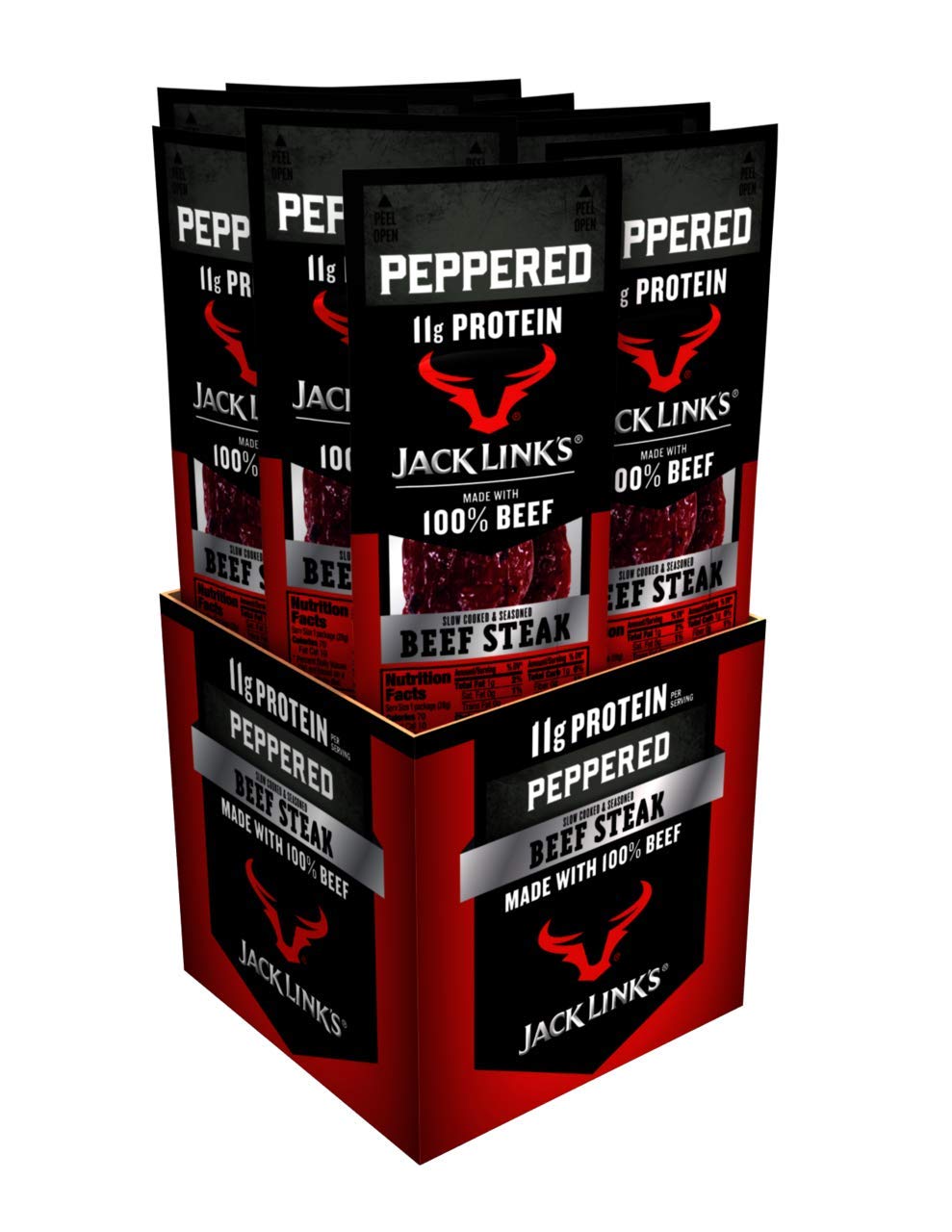 Jack Link's Beef Steak, Original - Protein Snacks, Meat Snack with 12g of Protein, Made with 100% Beef, Individually Wrapped Bulk Snack Pack, Keto Friendly - 1 Oz. (12 Count)