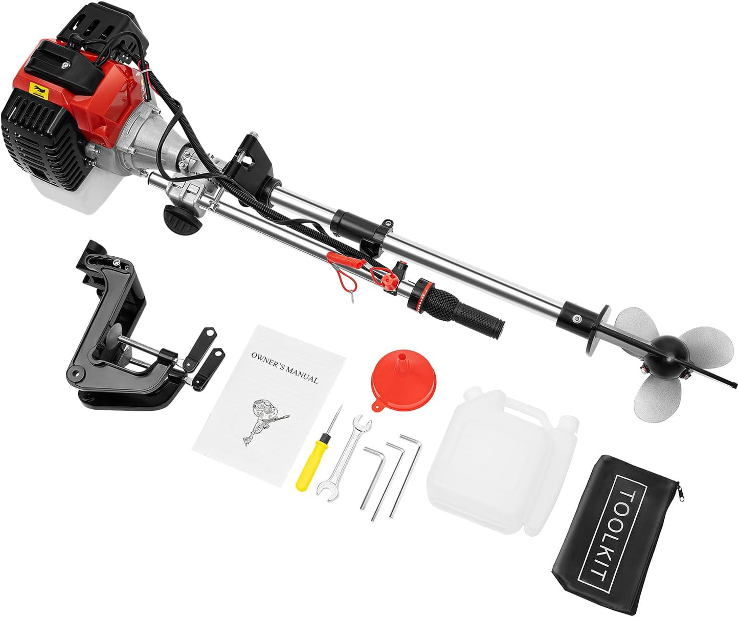Outboard Motor Boat Engine 2 Stroke 2.3 HP, 1.7KW Marine Boat Motor 52CC with Air Cooling System Long Shaft Fishing Boat Engine (2.3HP)