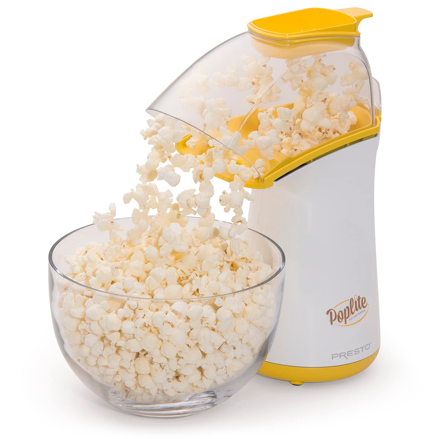 Presto 04820 Poplite Hot Air Popcorn Popper - Built-In Measuring Cup + Melts Butter, Easy to Clean, Built-In Cord Wrap, 18 Cups, Yellow