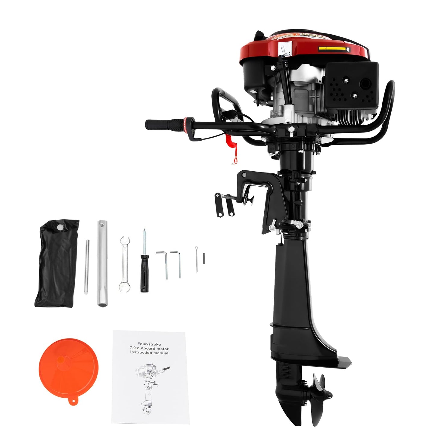 Outboard Motor, Heavy Duty Fishing Boat Engine Manual Start Kayak Motor w/Air-cooling & TCI Ignition System for yachts, kayaks, Wooden Boats, Foam Boats, Rubber Boats, etc. (196CC 7.5HP 4Stroke)