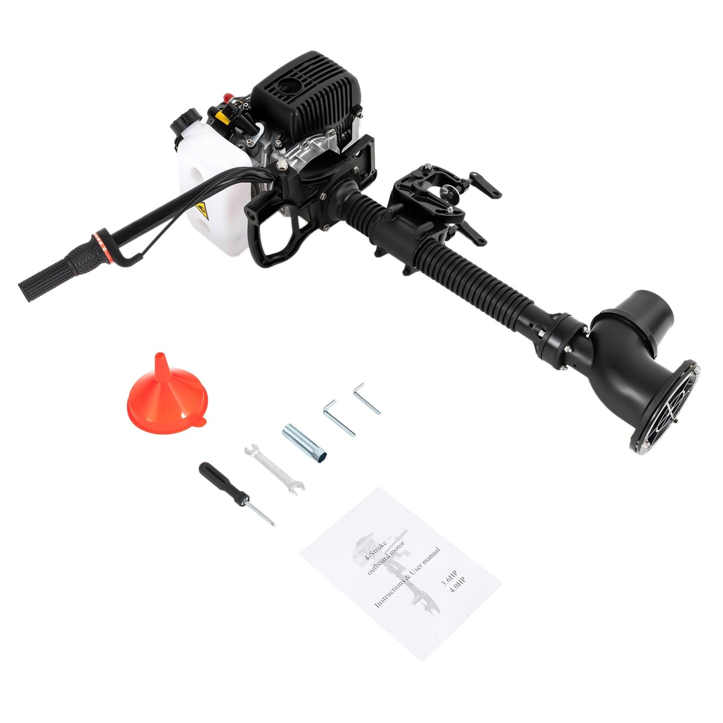 6HP Heavy Duty Outboard Motor, 170cc 4 Stroke Gas Outboard Boat Motor Engine with Air Cooling System, 3.2KW Single Cylinder Fishing Boat Engine for 3-7m Length
