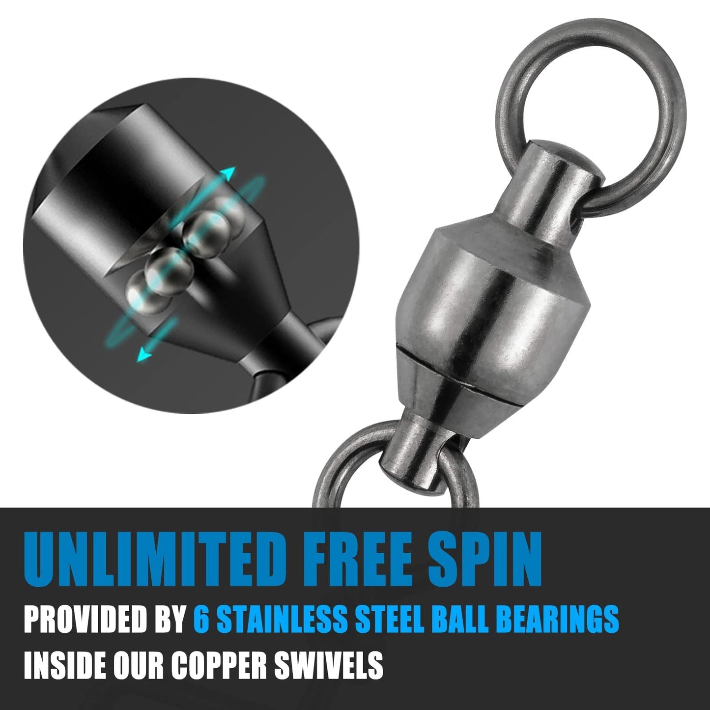 Dr.Fish Ball Bearing Swivels with Snap, Snap Swivels Fishing Tackle Stainless Saltwater & Freshwater Coast Lock Fishing Clips Terminal Tackle Line Lure Leader Connector Accesories