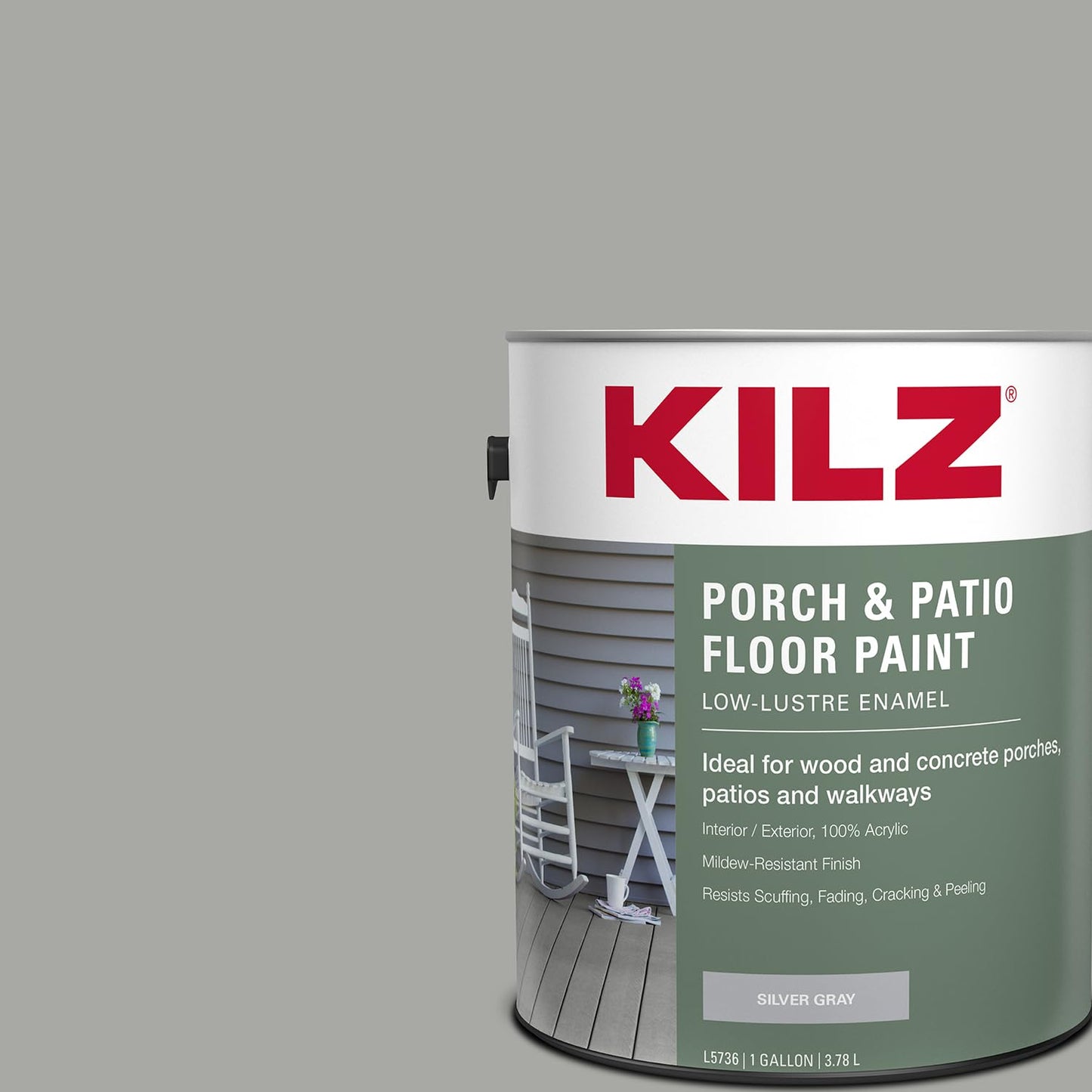 KILZ Low-Lustre Enamel Porch & Patio Latex Floor Paint, Interior/Exterior, Slate Gray, 1 Gallon