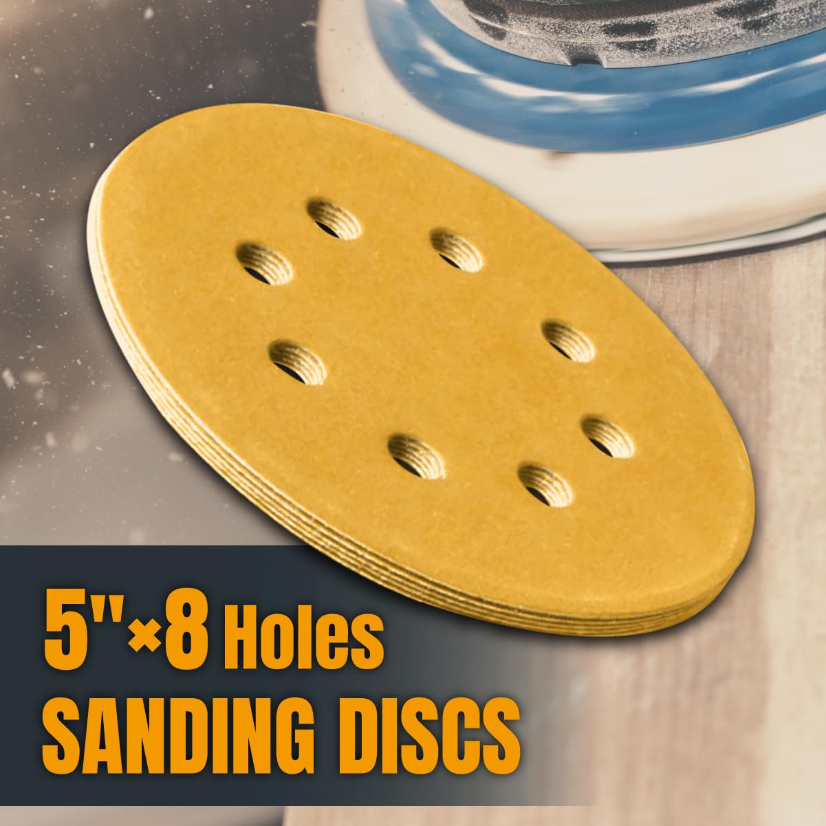 POWERTEC 50 PCS 220 Grit - 5 Inch 8 Hole Hook and Loop Sanding Discs, 5" Sanding Pads for Automotive, Drywall, Woodworking with Orbital Sander, Air, and DA Sander (44022G-50)