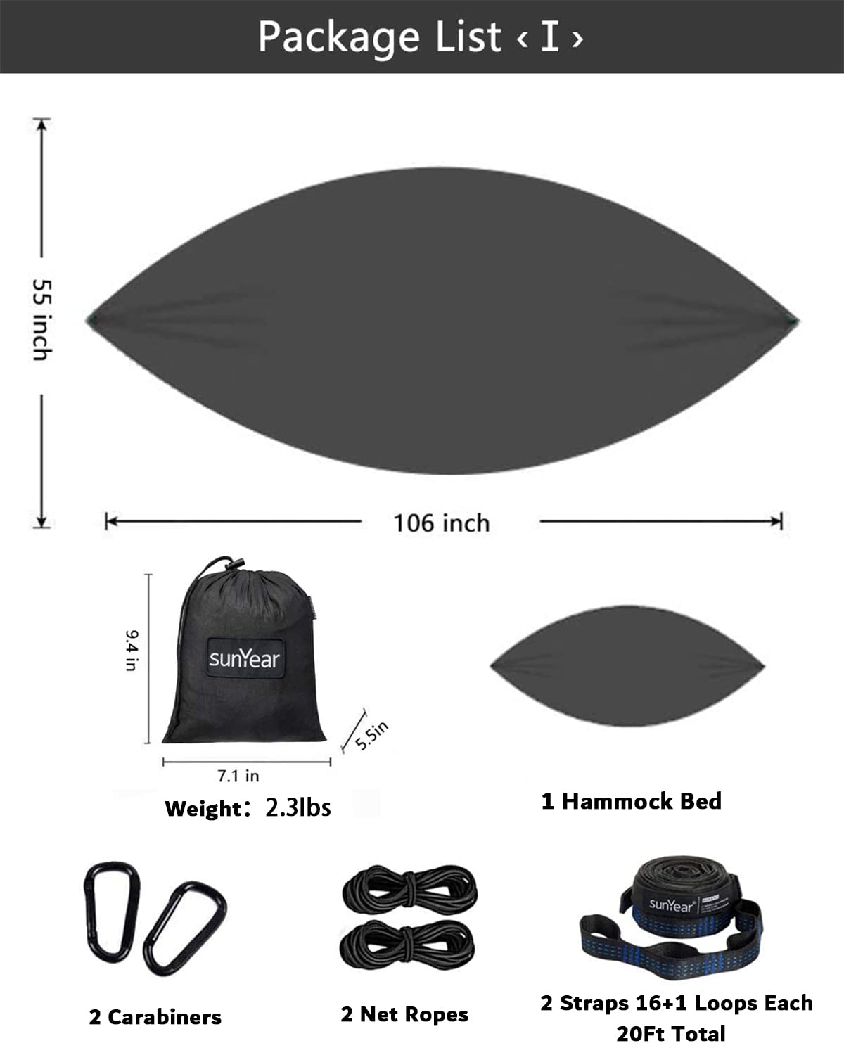 Sunyear Hammock Camping with Rain Fly Tarp and Net, Portable Camping Hammock Double Tree Hammock Outdoor Indoor Backpacking Travel & Survival, 2 Tree Straps,100% Waterproof