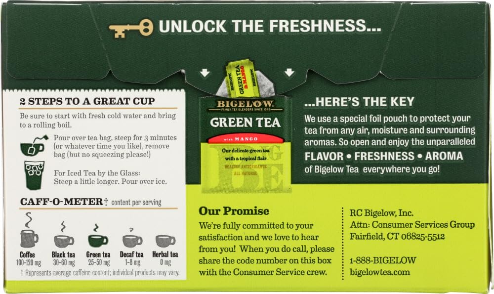 Bigelow Tea Green Tea Variety Pack, Classic Green Tea, Lemon, Pomegranate, Mint, Peach and Constant Comment Flavors, 20 Count Box (Pack of 6), 120 Total Tea Bags