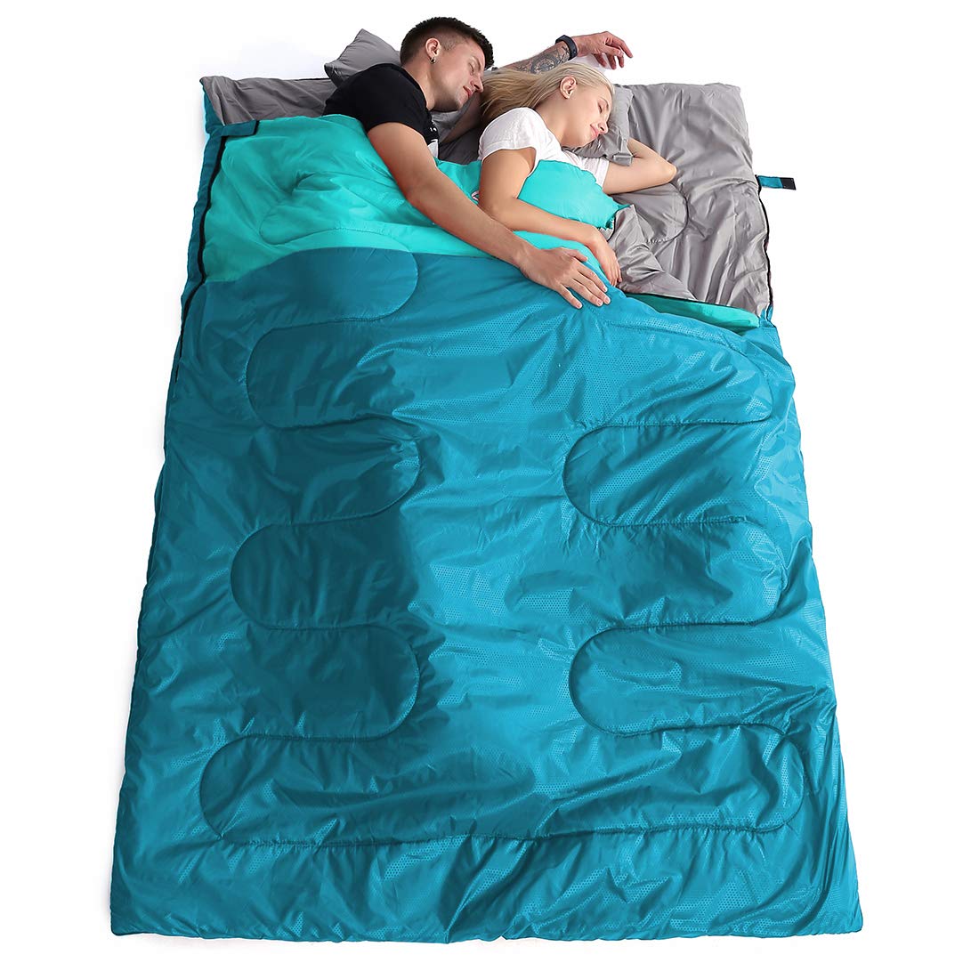oaskys Double Sleeping Bag for Adults with 2 Pillows - Queen Size XL Waterproof Sleeping Bag for All Season Camping Hiking Backpacking 2 Person Sleeping Bags for Cold Weather & Warm