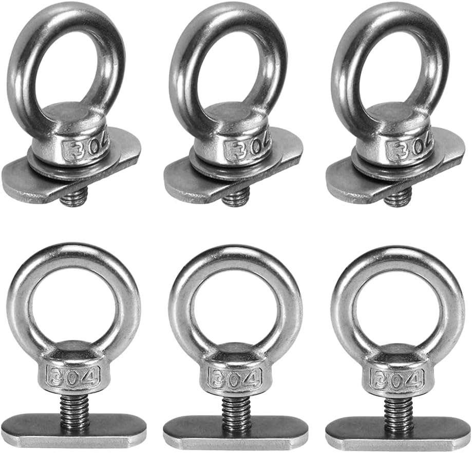 6 Packs Stainless Steel Kayak Track Mount Tie Down Eyelet Rail for Kayak Canoe Boat Bungee Cord or Ropes