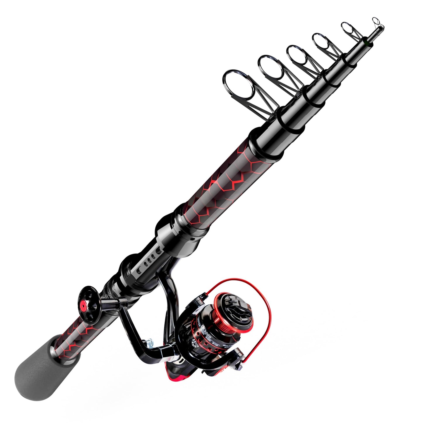 Fishing Rod and Reel Combos, Unique Design with X-Warping Painting, Carbon Fiber Telescopic Fishing Rod with Reel Combo Kit with Tackle Box, Best Gift for Fishing Beginner and Angler