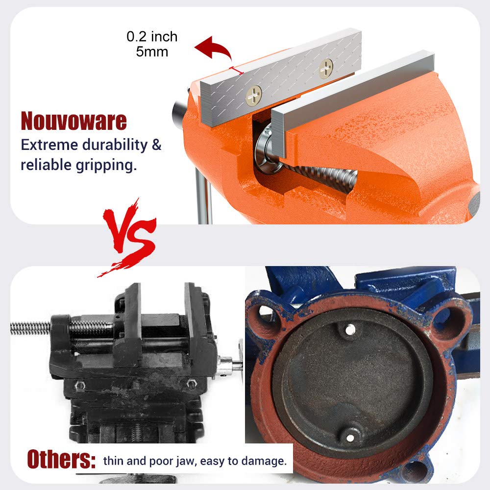 Nuovoware Table Vise 3 Inch, 360° Swivel Base Universal Home Vise Portable Bench Clamp, Clamp-on Vise Bench Clamps Fixed Tool for Woodworking, Metalworking, Cutting Conduit, Drilling, Sawing, Blue