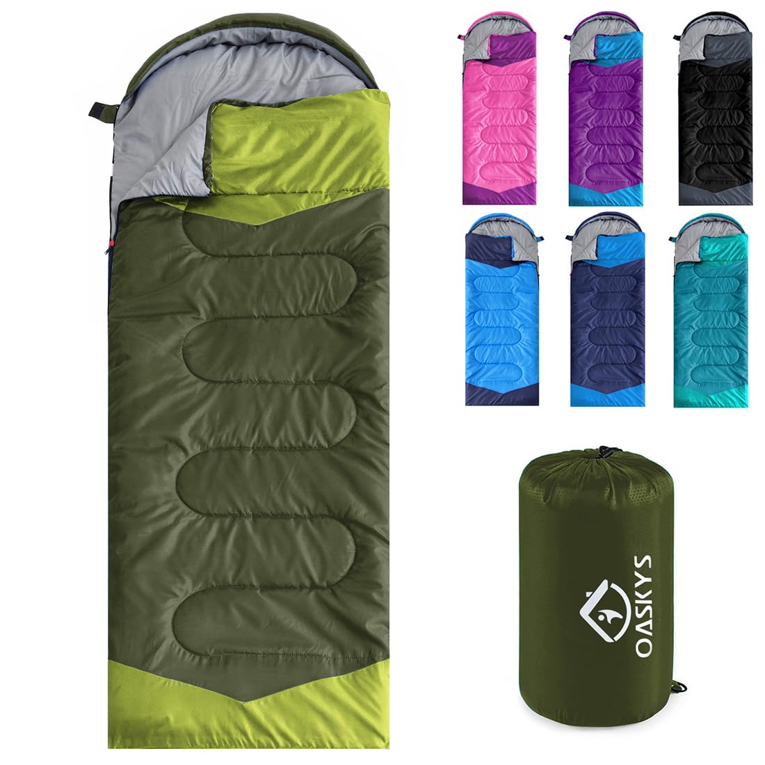 oaskys Camping Sleeping Bag - 3 Season Warm & Cool Weather - Summer Spring Fall Lightweight Waterproof for Adults Kids - Camping Gear Equipment, Traveling, and Outdoors