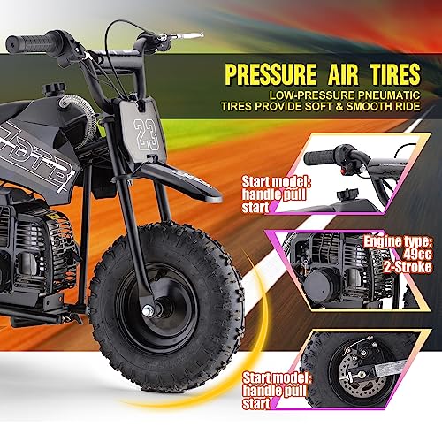 Mini Kid Dirt Bike, 49 CC 2-Stroke Gas Bike with Off-Rode Tire, Suspensions, Disc Brakes, Max Load 160Lbs, Up to 20Mph, EPA Approved