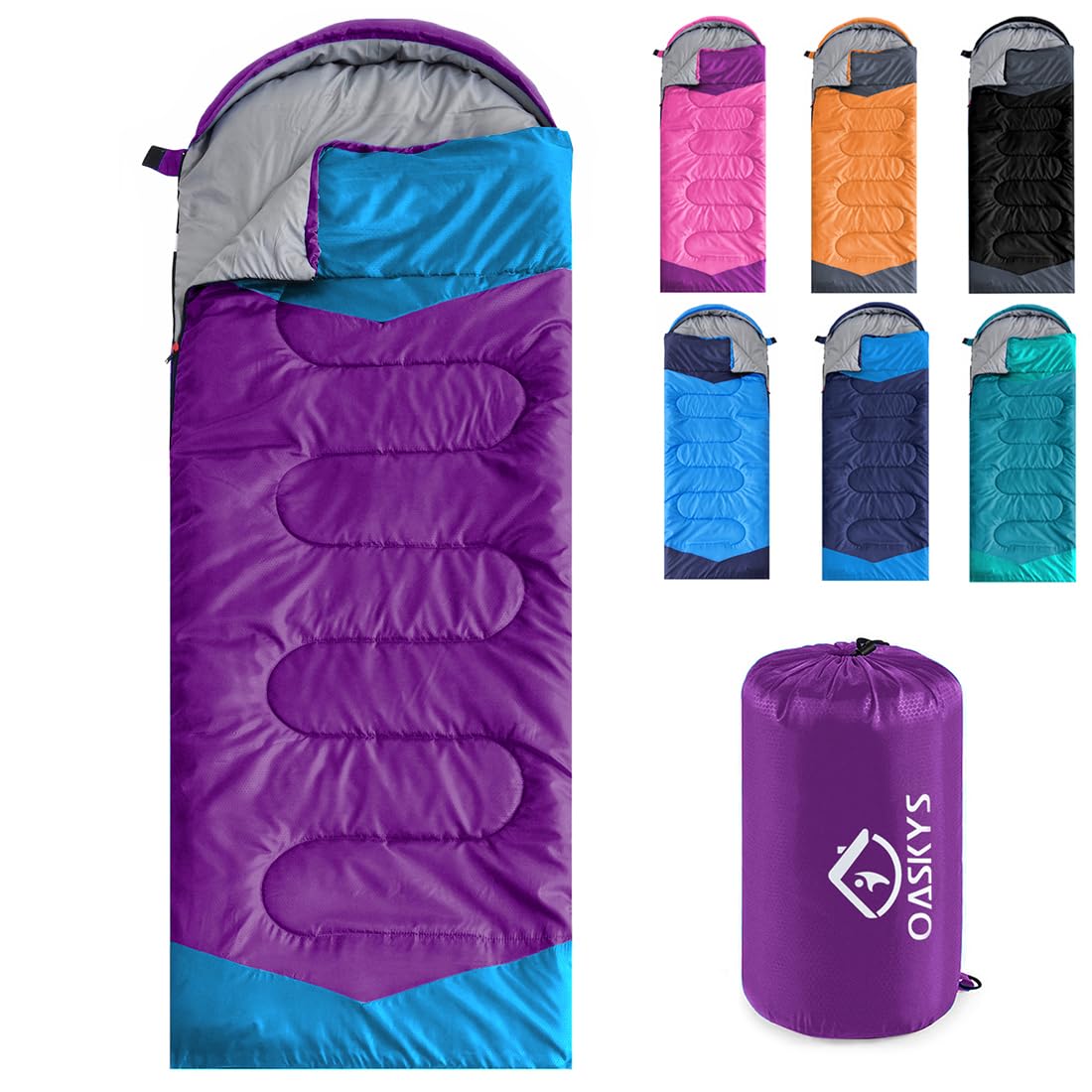 oaskys Camping Sleeping Bag - 3 Season Warm & Cool Weather - Summer Spring Fall Lightweight Waterproof for Adults Kids - Camping Gear Equipment, Traveling, and Outdoors