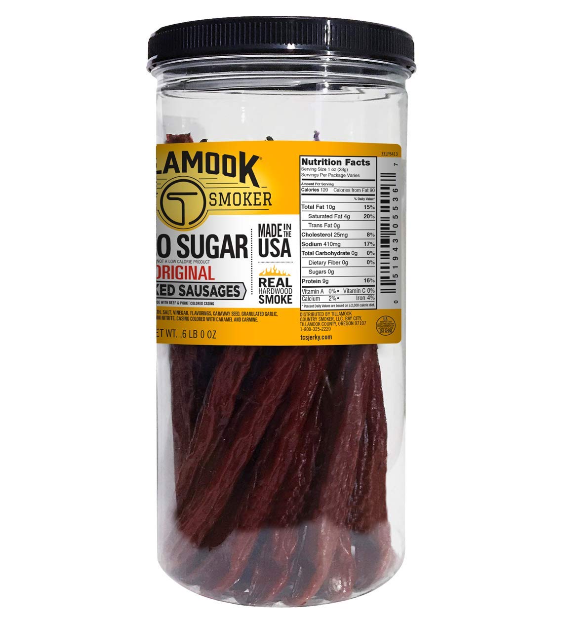 Tillamook Country Smoker Real Hardwood Smoked Sausages, Pepper, 15.2 Ounce Tall Jar, 20 Count