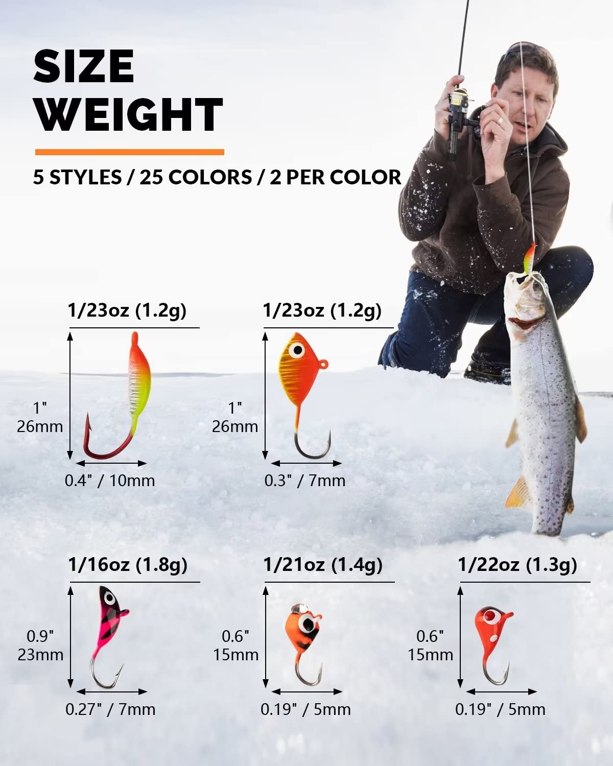 THKFISH Ice Fishing Jigs Kit Ice Fishing Lures for Walleye Perch Jigs Heads for Ice Fishing Tackle Panfish Crappie Jigs 50PCS/31PCS