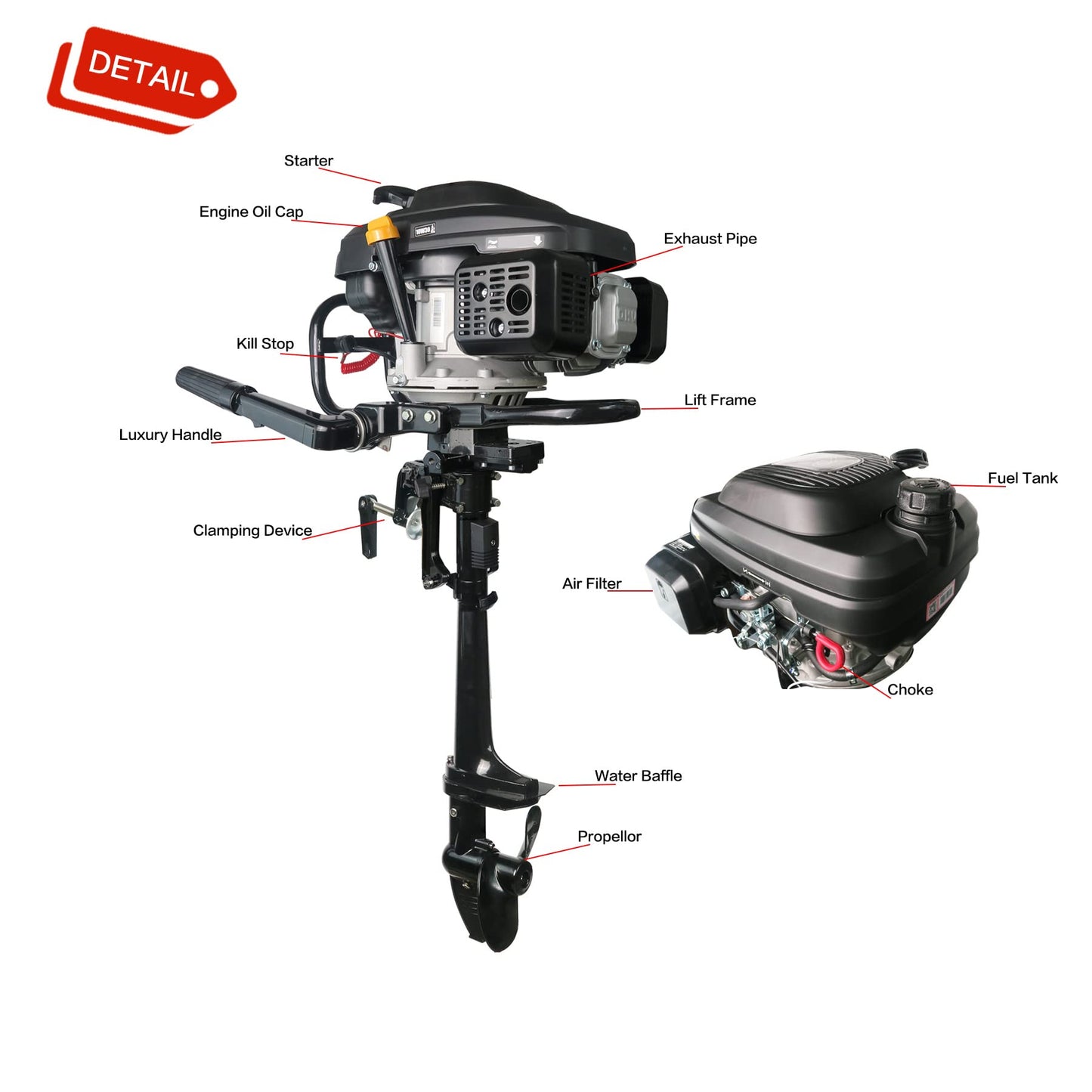 Outboard 4 Stroke Outboard Motor 4 hp Outboard Boat Motors for Inflatable, Kayak, Dinghy, Canoe Small Boat, With Shade and Manual Reverse