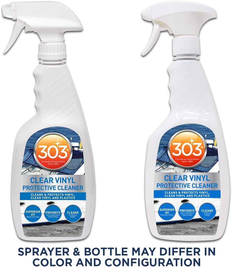 303 Products Marine Clear Protective Cleaner - Cleans and Protects Vinyl and Plastics, Provides Superior UV Protection, Prevents Yellowing and Cracking, 32oz (30215) Packaging May Vary