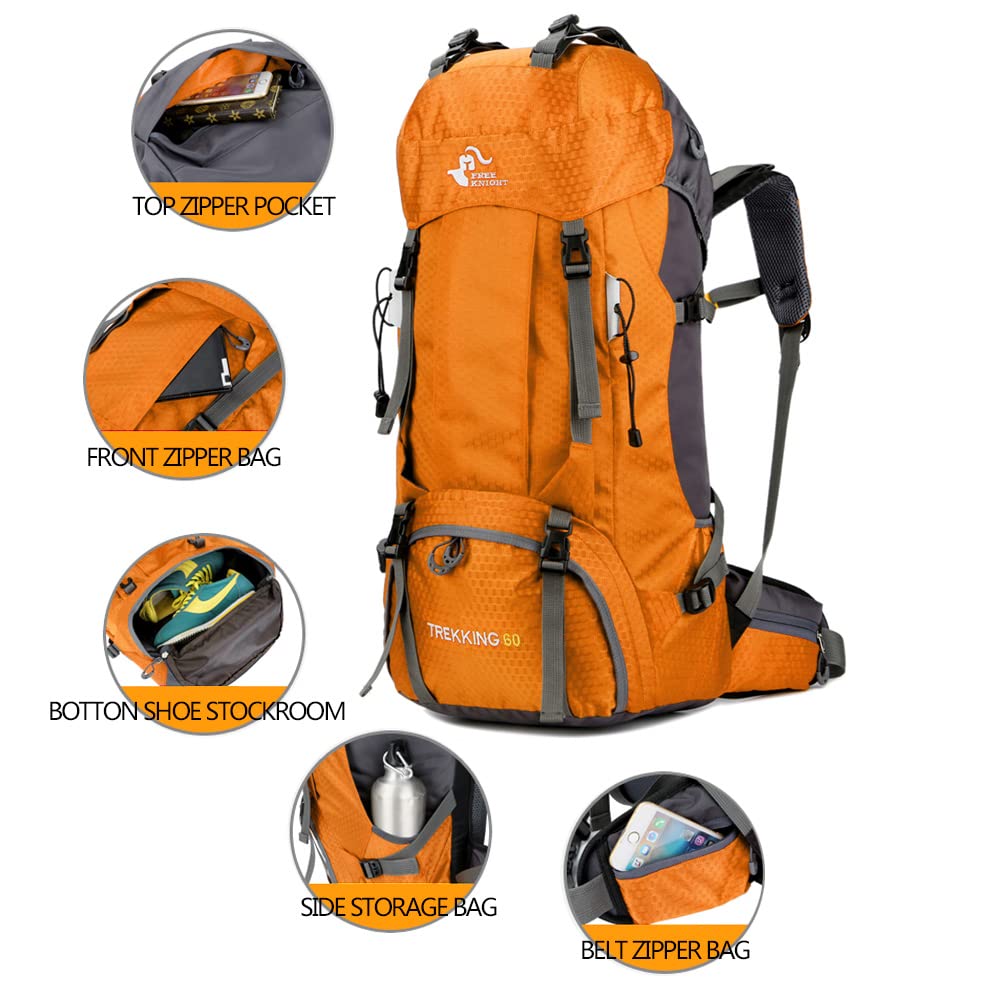 Bseash 60L Waterproof Hiking Camping Backpack with Rain Cover, Large Outdoor Sport Travel Daypack Rucksack for Climbing