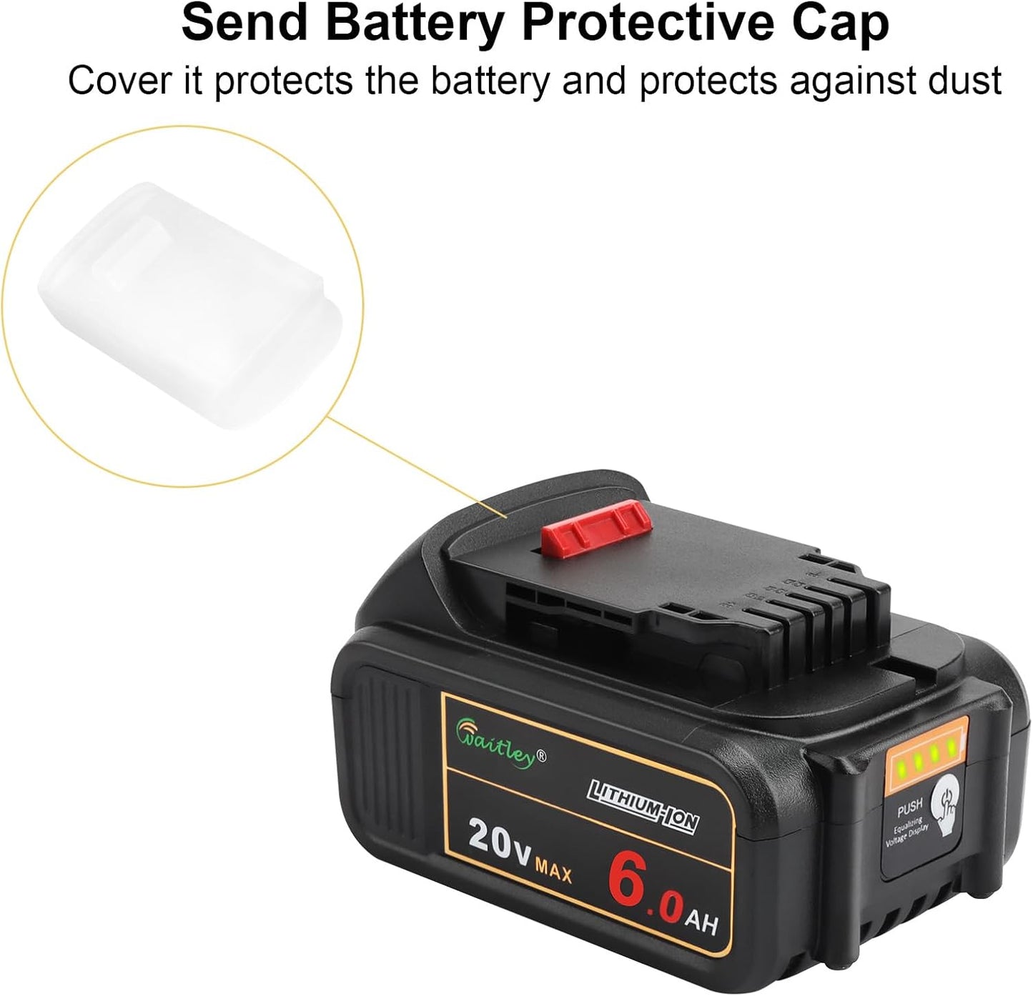 waitley 2 Pack 20V 6.0A Replacement Battery Compatible with Dewalt DCB200 DCD DCF DCG Series Cordless Power Tools