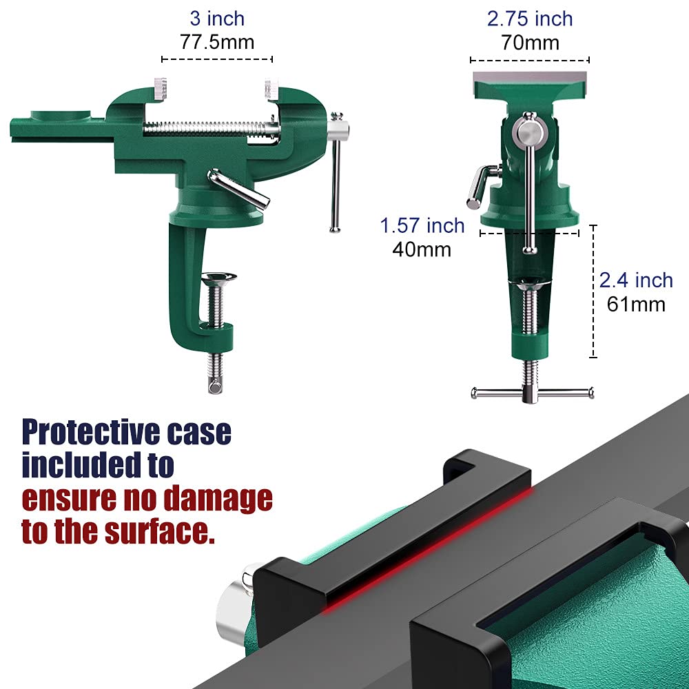 Nuovoware Table Vise 3 Inch, 360° Swivel Base Universal Home Vise Portable Bench Clamp, Clamp-on Vise Bench Clamps Fixed Tool for Woodworking, Metalworking, Cutting Conduit, Drilling, Sawing, Blue