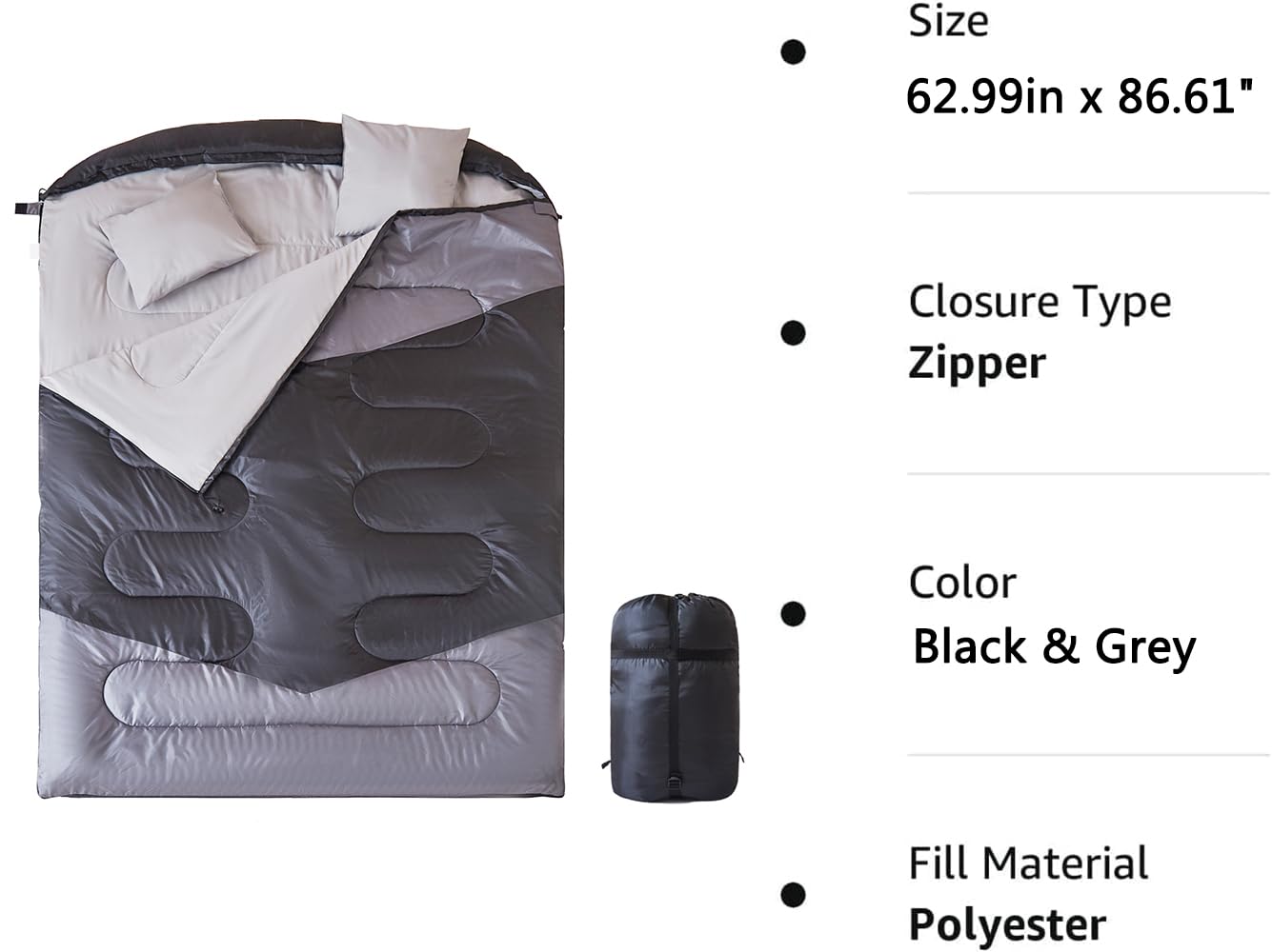 oaskys Double Sleeping Bag for Adults with 2 Pillows - Queen Size XL Waterproof Sleeping Bag for All Season Camping Hiking Backpacking 2 Person Sleeping Bags for Cold Weather & Warm