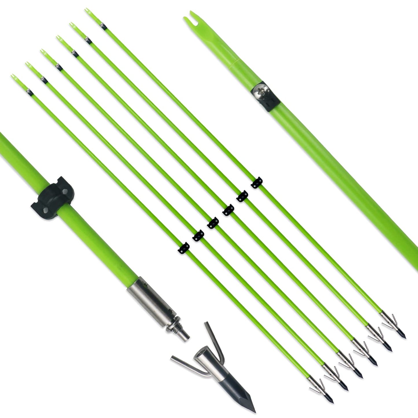 34inch Bowfishing Arrows Solid Fiberglass Shaft with Broadhead for Compound Bow and Recurve Bow Fishing Arrow Archery and Hunting (Pack of 6)