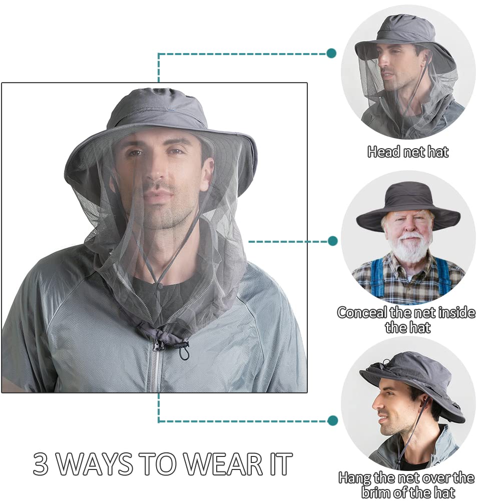Peicees Head Net Hat for Men Women Adventure Fishing Hat Safari Hat for Hunting Camping Hiking