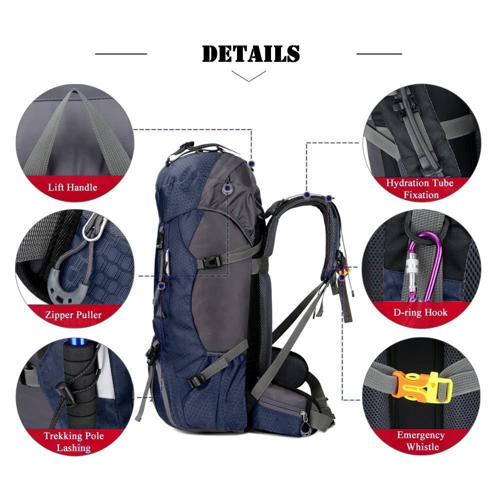 Bseash 60L Waterproof Hiking Camping Backpack with Rain Cover, Large Outdoor Sport Travel Daypack Rucksack for Climbing