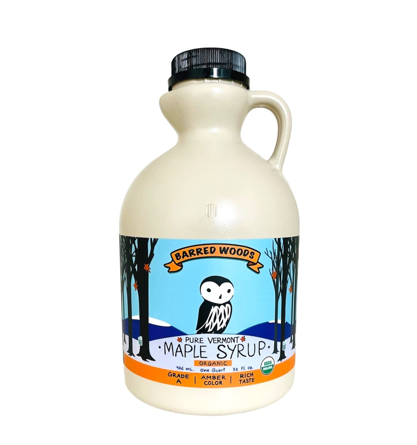 Organic Vermont Maple Syrup - Pure and All Natural - One Pint Jug (16 oz) - Grade A Amber Rich - From Barred Woods Maple