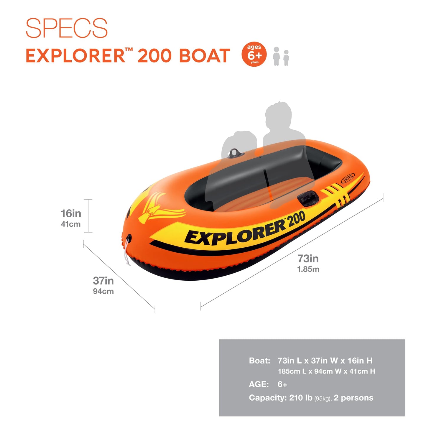 INTEX Explorer Inflatable Boat Series: Dual Air Chambers – Welded Oar Locks – Grab Handles – Bow Rope – Sporty Design
