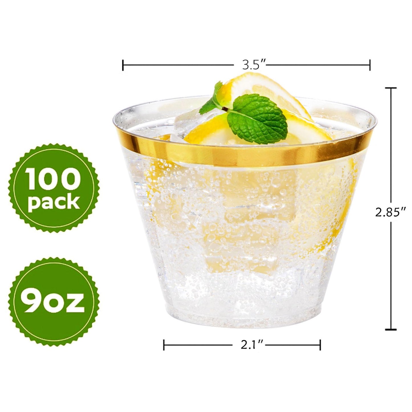 I00000 200 Pack Gold Plastic Cups, 9 Oz Elegant Clear Plastic Cups Gold Rimmed Disposable Wine Glasses Fancy Disposable Party Cups Wedding Cups Drinking Tumblers Plastic Cocktail Glasses with Gold Rim