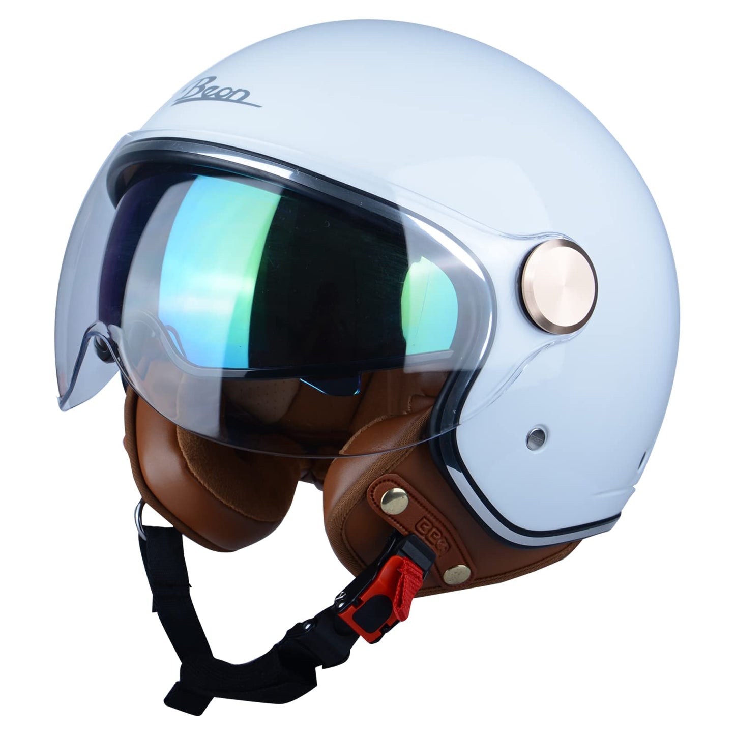 Open Face Motorcycle Helmet for Adults, DOT Approved,3/4 Retro Vespa Helmet, Dual Visors Men's and Women's Motorbike Casco for Moped Cruiser Bobber and Chopper