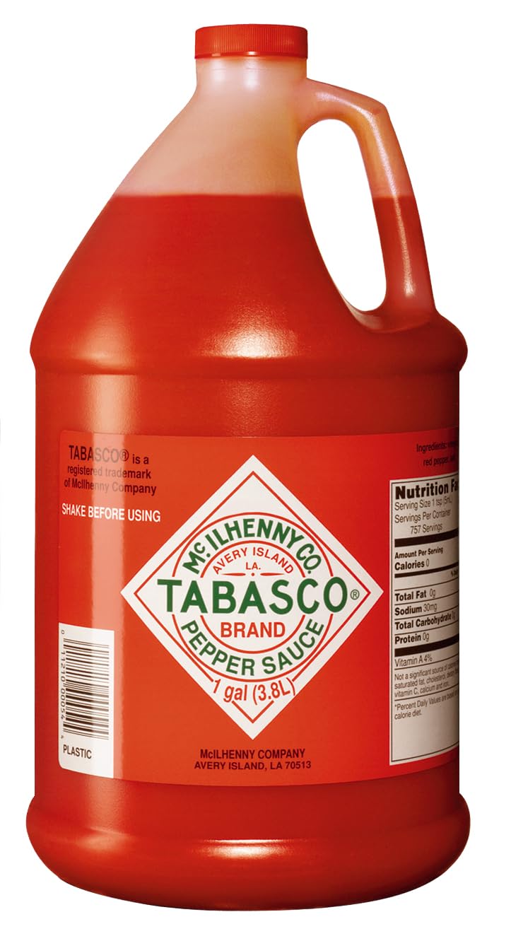 TABASCO Brand Original Red Pepper Hot Sauce, Medium Heat, Bulk Plastic Jug, Classic & Versatile, Three Simple Ingredients, For Large Recipes & Marinades, Great on Everything, 128 Fl Oz (Pack of 1)
