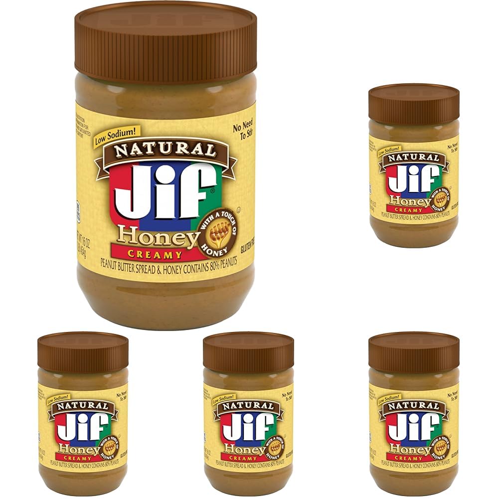 Jif Natural Creamy Peanut Butter Spread and Honey – Contains 80% Peanuts, 16 Ounces
