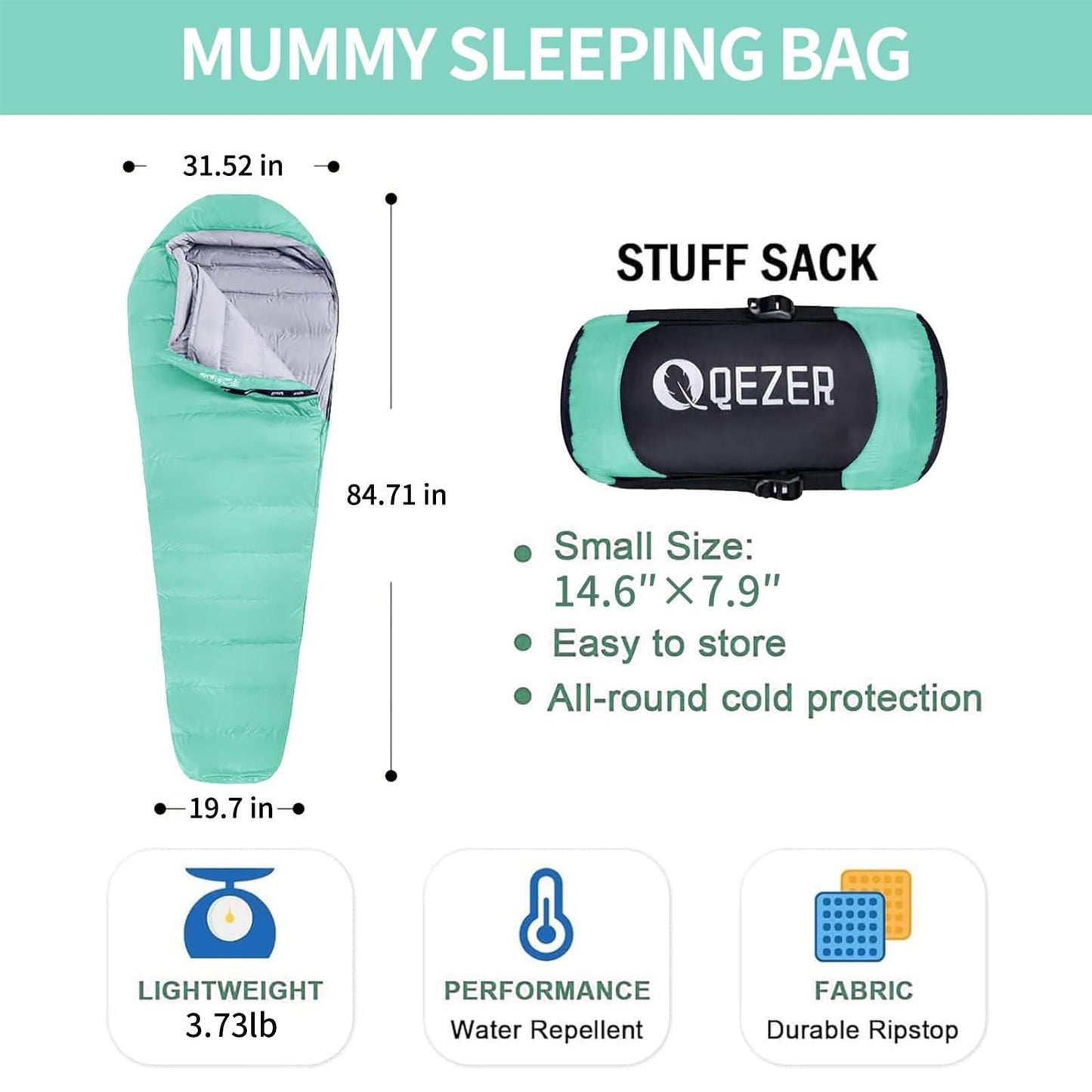 Down Sleeping Bag for Adults 0°F 10°F 15°F 20°F Backpacking Sleeping Bag for Cold Weather with Compression Sack