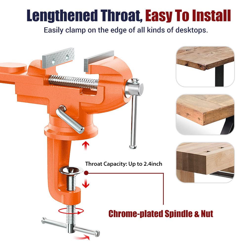 Nuovoware Table Vise 3 Inch, 360° Swivel Base Universal Home Vise Portable Bench Clamp, Clamp-on Vise Bench Clamps Fixed Tool for Woodworking, Metalworking, Cutting Conduit, Drilling, Sawing, Blue