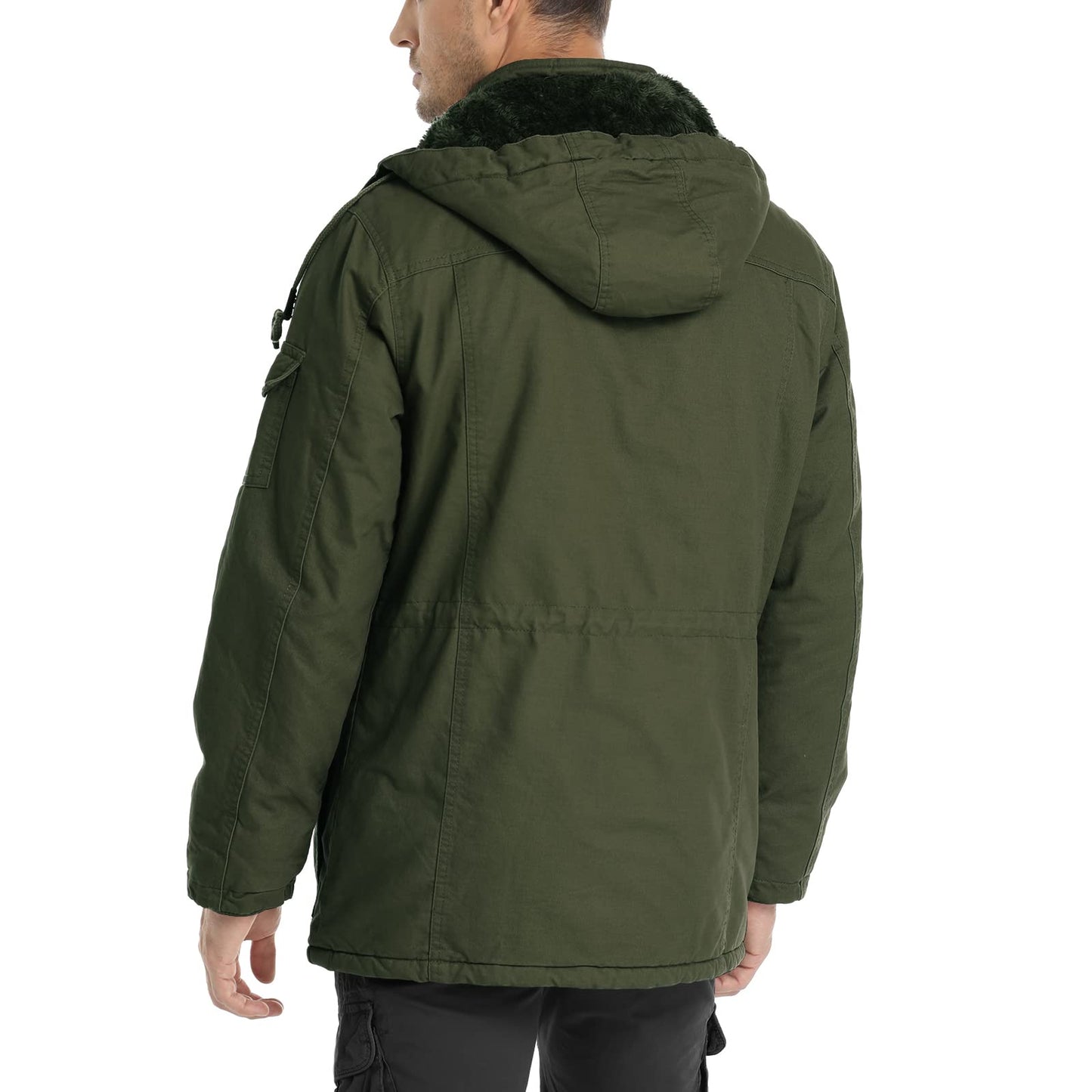 CHEXPEL Men's Thick Winter Jackets with Hood, Fleece Lining, Cotton Military Work Jackets with Cargo Pockets, Outwear