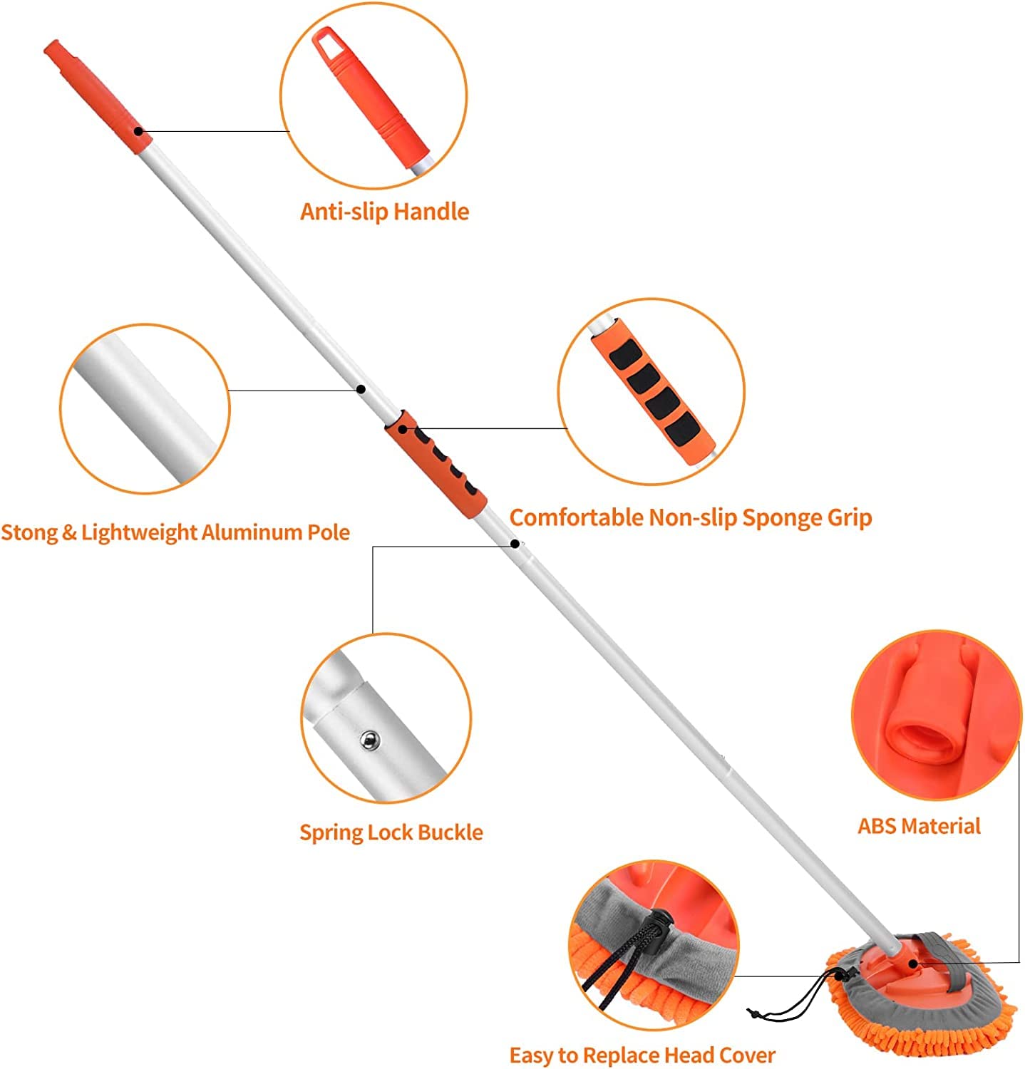 62'' Car Wash Brush with Long Handle Chenille Microfiber Car Wash Mop Mitt Car Cleaning Kit Windshield Window Squeegee Car Duster Microfiber Towels Wheel Tire Brush for Cars RV Truck Boat