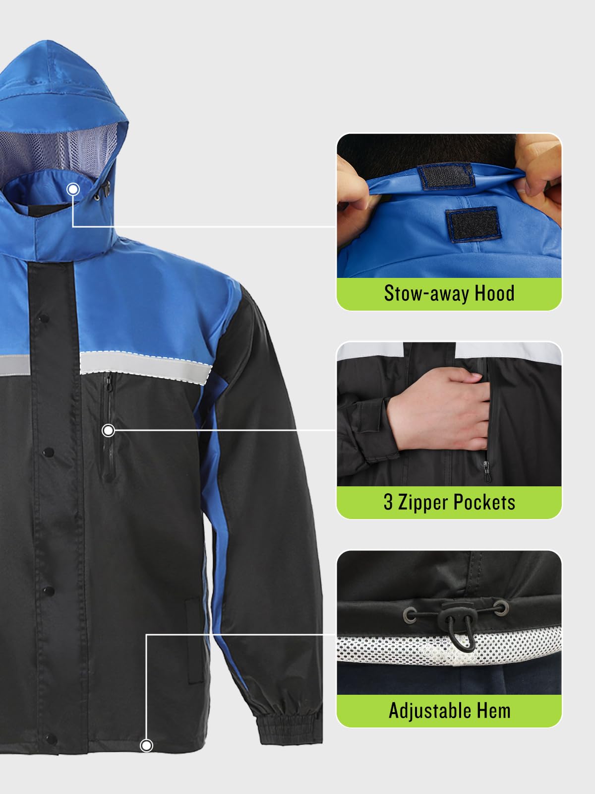 Men's Rain Suit High Visibility Reflective Work Rain Jacket Pants for All Sport Farm Fishing Motorcycle