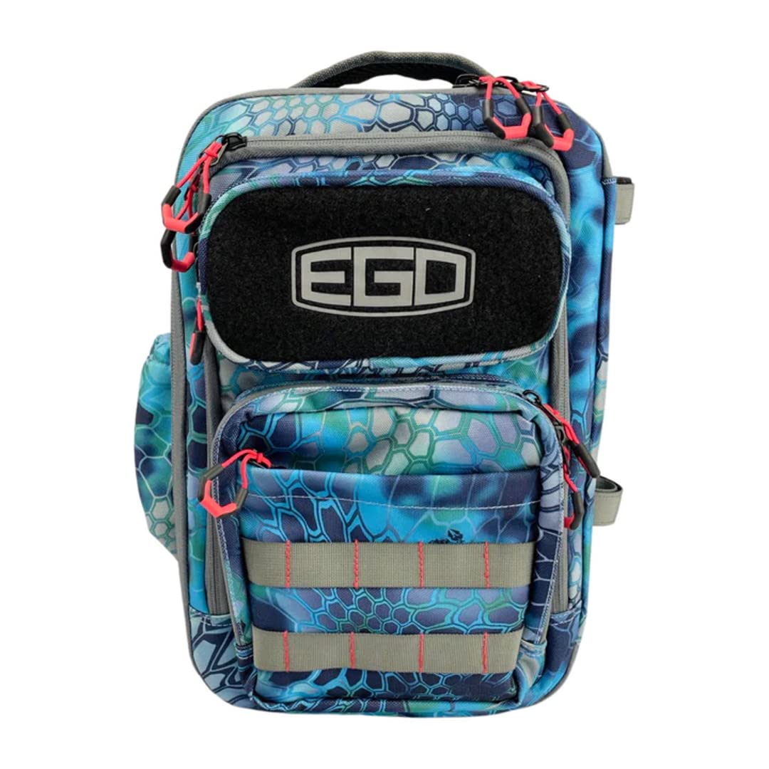 EGO Kryptek Tactical Tackle Box Backpack, Durable Fishing Tool Bag, 1000D Nylon Fabric with PVC Back, Water-Resistant, Multiple Storage Pockets, Laser-Cut Molle Loops, Includes 4 Tackle Trays