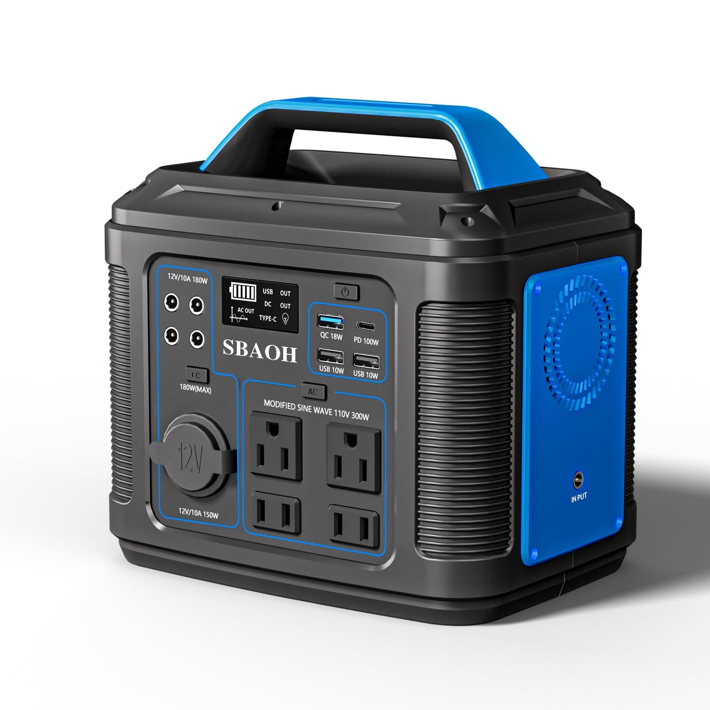 Portable Power Station, 300W 296Wh Solar Generator Quick Charge / 110V AC Outlets/DC Ports and LED Flashlight, Lithium Battery Backup for Home Outdoor Travel Camping Blackout blue