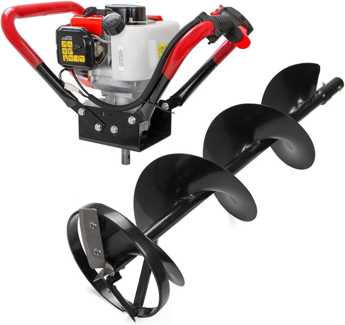 XtremepowerUS 55cc V-Type Gas-Powered Ice Post Hole Digger 2 Stroke EPA Motor Digging Bit (Include 8" Ice Auger Bit)