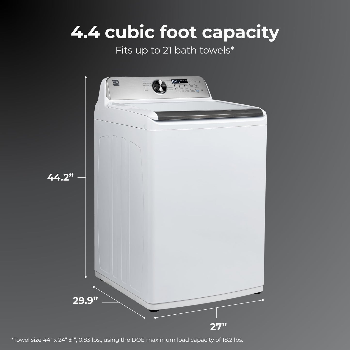 Kenmore 4.4 cu. ft. Top Load Washer with Triple Action Agitator for Tough Dirt & Stains-Reduce Laundry Time with Accela and Express Wash-LED, White