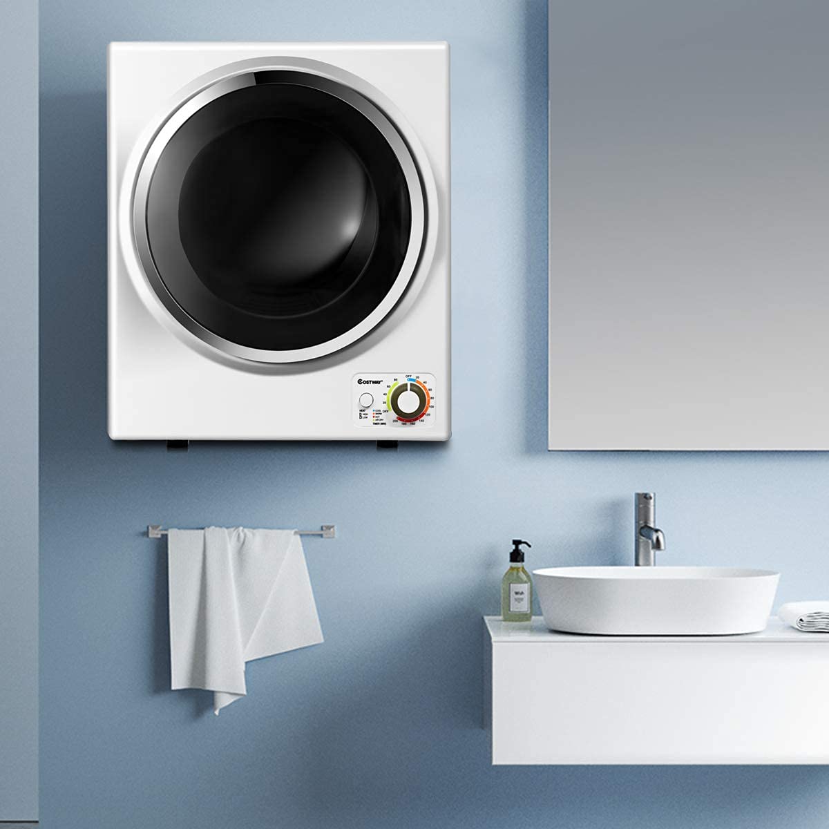 COSTWAY GYJ25-78 110V Electric Portable Clothes Stainless Steel Tub Laundry Dryer, for 4 Automatic Drying Mode, White