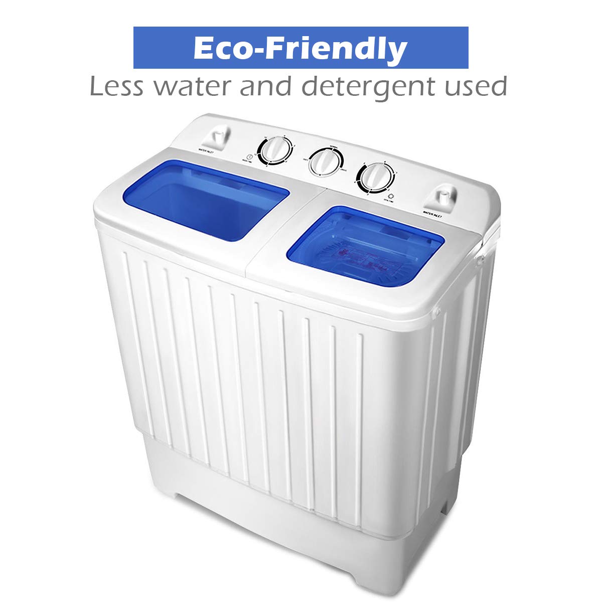 Giantex Portable Mini Compact Twin Tub Washing Machine 20lbs Washer Spain Spinner Portable Washing Machine, Blue+ White